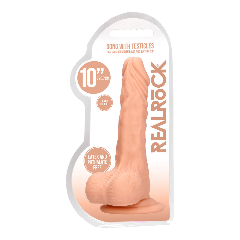 RealRock 10 Inch Realistic Dong With Testicles Flesh > Dildos > Large Dildos - Tophatter Daily Deals