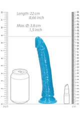 Shots Toys - RealRock - 8" Glow in the Dark Slim Realistic Dildo with Suction Cup - Blue Sex Toy - Tophatter Daily Deals
