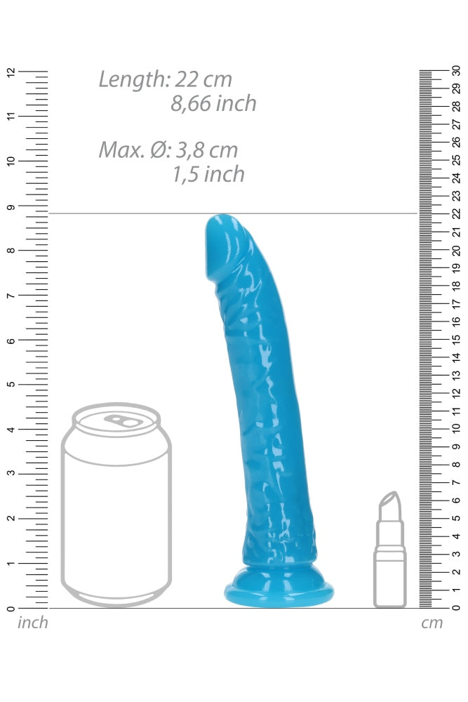 Shots Toys - RealRock - 8" Glow in the Dark Slim Realistic Dildo with Suction Cup - Blue Sex Toy - Tophatter Daily Deals