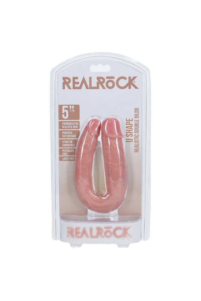Shots Toys - RealRock - U Shaped Double Penetration Dildo - Various Sizes & Colors 5 inch Peach Sex Toy - Tophatter Daily Deals