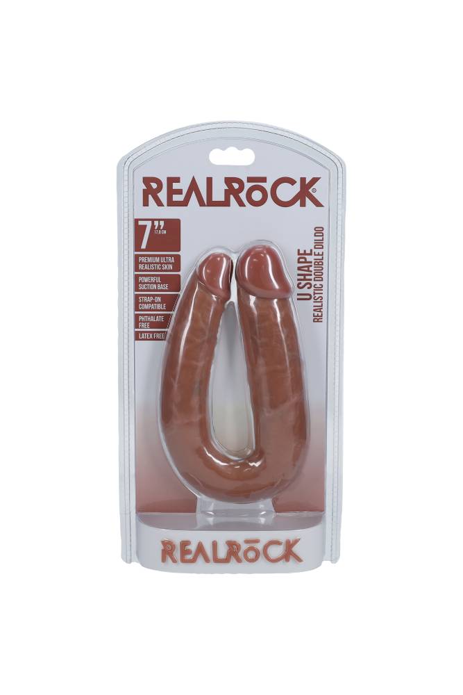 Shots Toys - RealRock - U Shaped Double Penetration Dildo - Various Sizes & Colors 7 inch Tan Sex Toy - Tophatter Daily Deals
