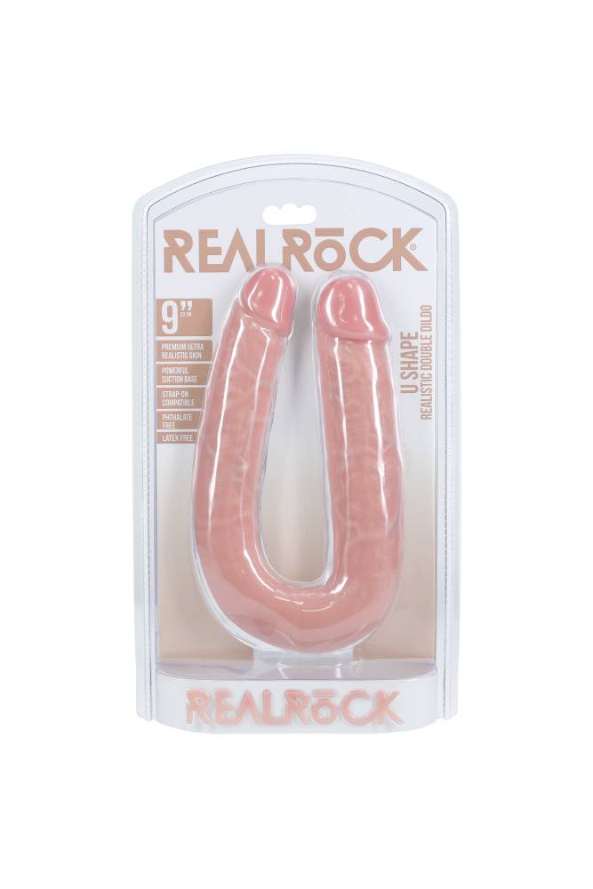 Shots Toys - RealRock - U Shaped Double Penetration Dildo - Various Sizes & Colors 9 inch Peach Sex Toy - Tophatter Daily Deals