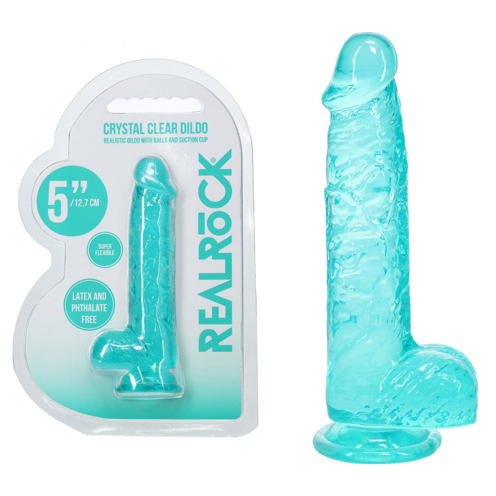 REALROCK Crystal Clear (Turquoise) – 5 Inch Suction Cup Dildo with Balls > Dildos > Slim Dildos - Tophatter Daily Deals