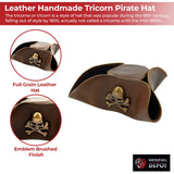 Real Leather Handmade Tricorn Pirate Hat historical period - Tophatter Daily Deals