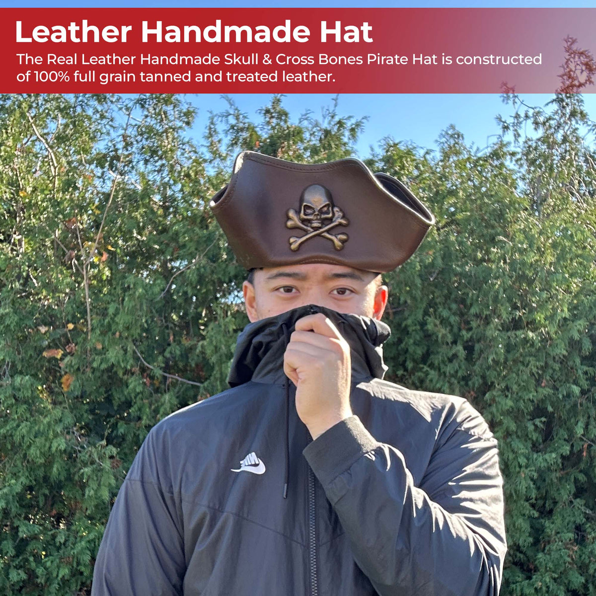 Real Leather Handmade Tricorn Pirate Hat historical period - Tophatter Daily Deals
