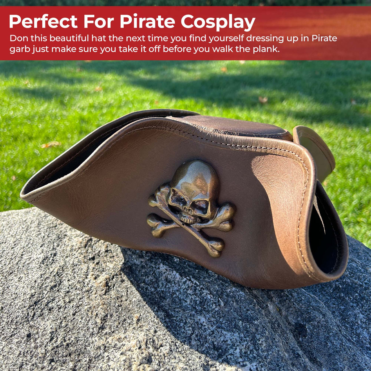 Real Leather Handmade Tricorn Pirate Hat historical period - Tophatter Daily Deals