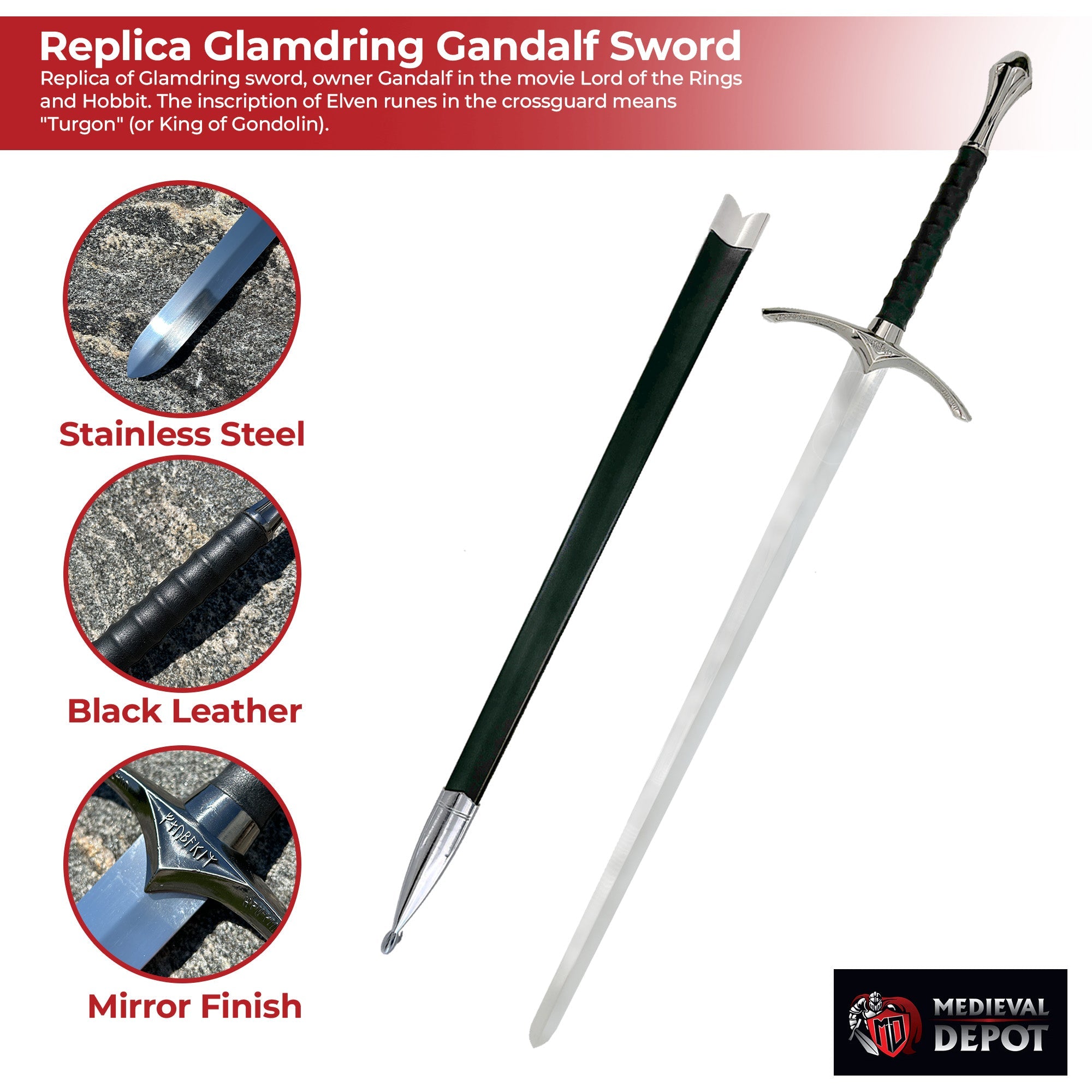 Replica Glamdring Gandalf Sword with Black Scabbard swords - Tophatter Daily Deals