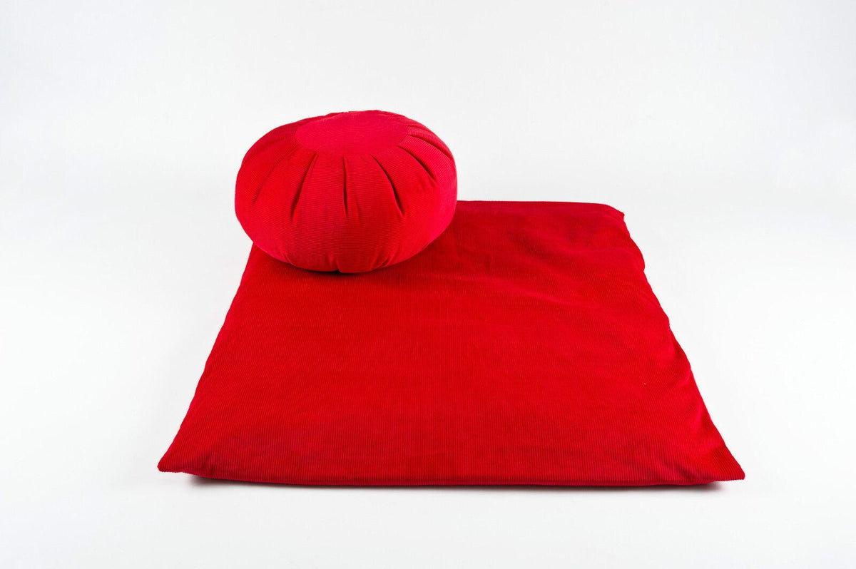 Meditation Cushion Set - 1 Round Zafu Yoga Pillow and 1 Square Roll-Up Zabuton Mat Filled with Eco-Friendly Kapok Red Yoga Product - Tophatter Daily Deals