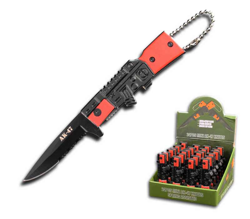 3" Closed 24 Pcs Mini AK-47 Design Assisted Opening Knife Set in Display Box Collectible Weapons - Tophatter Daily Deals