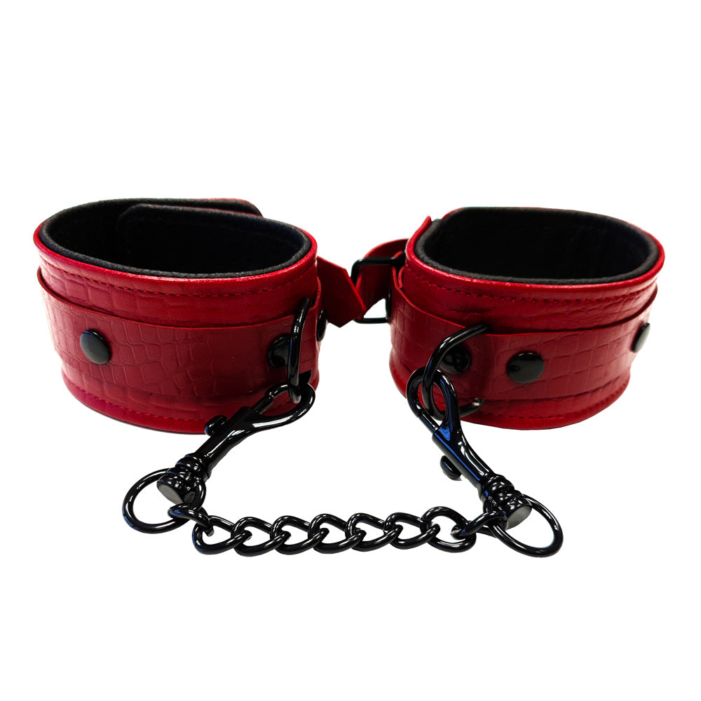 Rouge Garments Leather Croc Print Wrist Cuffs – Adjustable Wrist Cuffs > Bondage Gear > Restraints - Tophatter Daily Deals