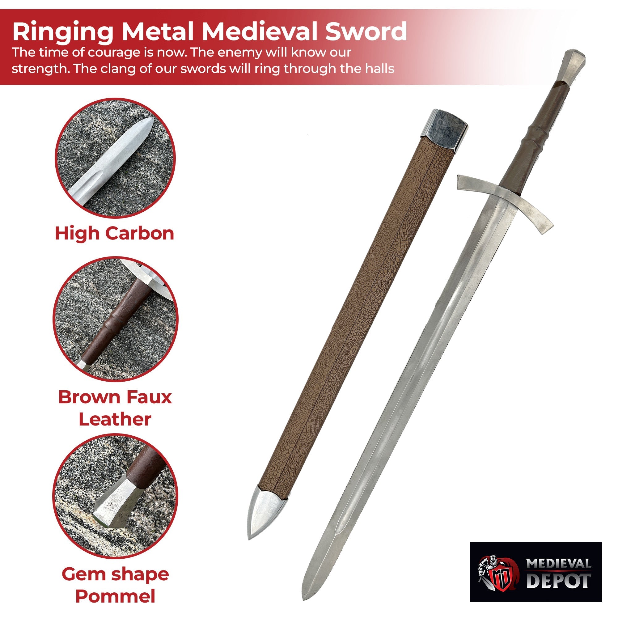 Ringing Metal 1095 High Carbon Steel Medieval Sword Swords - Tophatter Daily Deals
