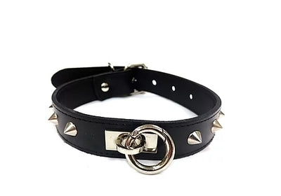 Rouge Leather O-Ring Studded Collar Black Medium > Bondage Gear > Collars & Leashes - Tophatter Daily Deals