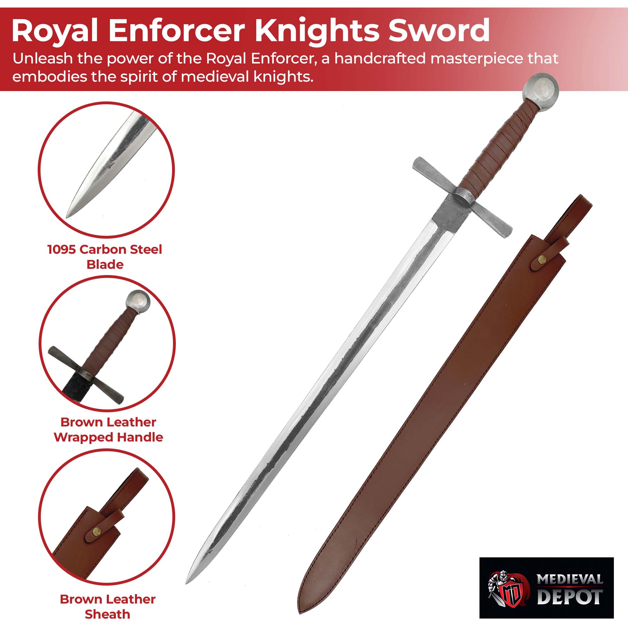 Royal Enforcer Hand Forged Medieval Knights Sword Swords - Tophatter Daily Deals