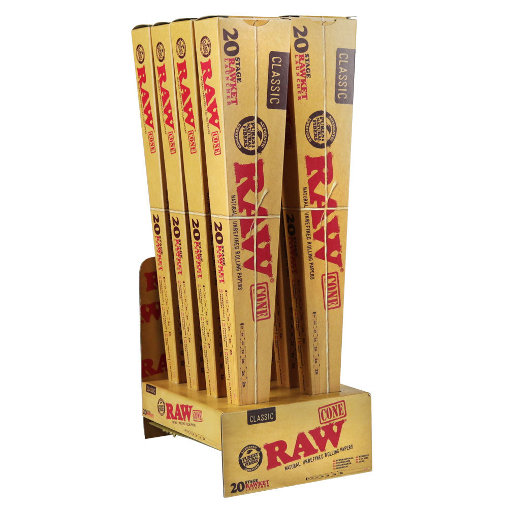 RAW Classic 20 Stage Rawket Launcher Pre-rolled Cones Full Box (8 Packs) Pre-Rolled Cones - Tophatter Daily Deals