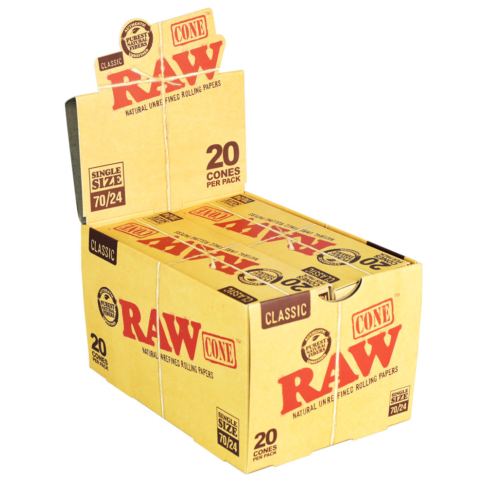 RAW Classic Single Size Cones | 70/24 Full Display (12 Packs) Pre-Rolled Cones - Tophatter Daily Deals