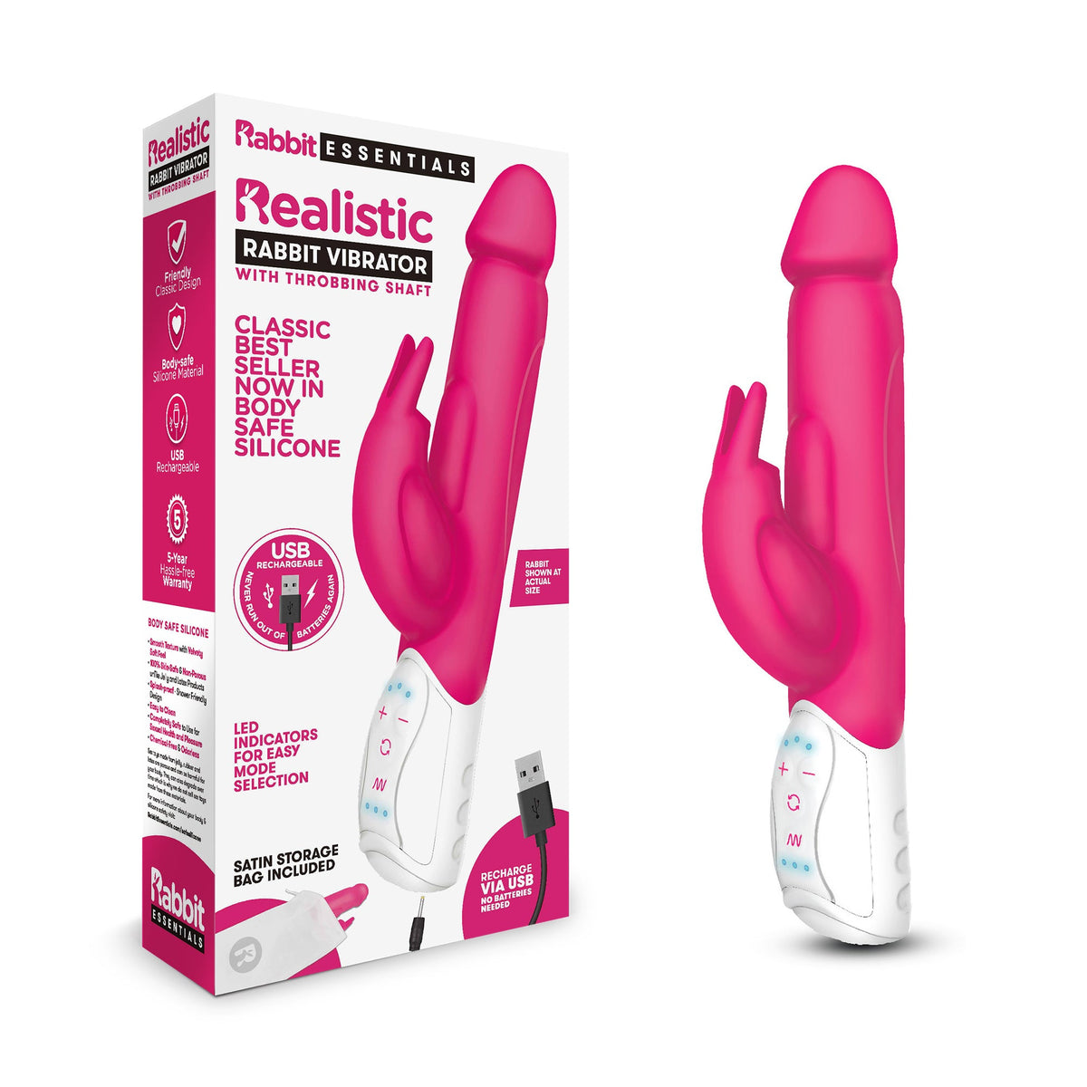 Rabbit Essentials Realistic Throbbing Shaft (Hot Pink) – Rabbit Vibrator > Vibrators > Ladies > Rabbit - Tophatter Daily Deals