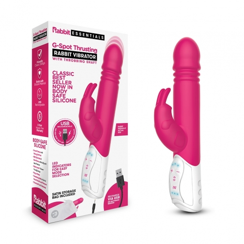 Rabbit Essentials G-Spot Thrusting Rabbit Vibrator Hot Pink with Ultra-Soft Silicone and Throbbing Shaft > Vibrators > Ladies > Rabbit Multi - Tophatter Daily Deals
