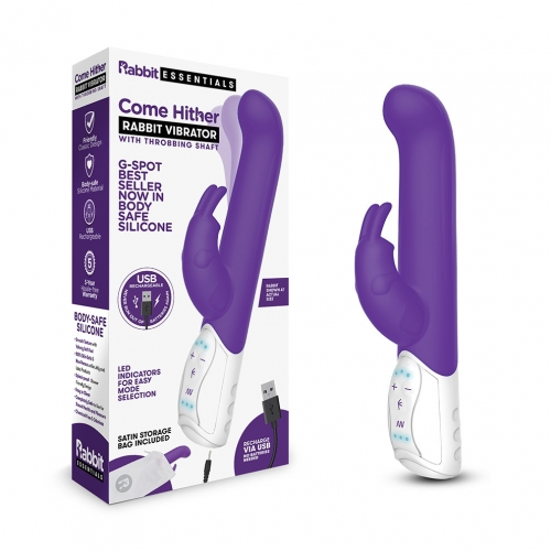 Rabbit Essentials Come Hither G-Spot Rabbit Vibrator Purple with Charging and Satin Storage Bag > Sex Toys For Ladies > G-Spot Vibrators - Tophatter Daily Deals