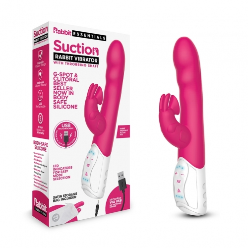 Rabbit Essentials Clitoral Suction Rabbit Vibrator Hot Pink with Body-Safe Silicone and Satin Storage Bag > Vibrators > Ladies > Rabbit Multi - Tophatter Daily Deals