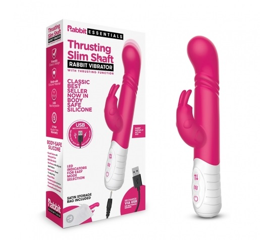 Rabbit Essentials Slim Shaft Thrusting G-Spot Rabbit Vibrator in Pink with Recharge and Satin Storage Bag > Vibrators > Ladies > Rabbit Multi - Tophatter Daily Deals