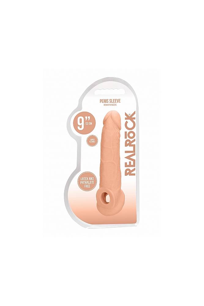 Shots Toys - RealRock - 9" Penis Sleeve with Ball Strap - Beige Sex Toy - Tophatter Daily Deals