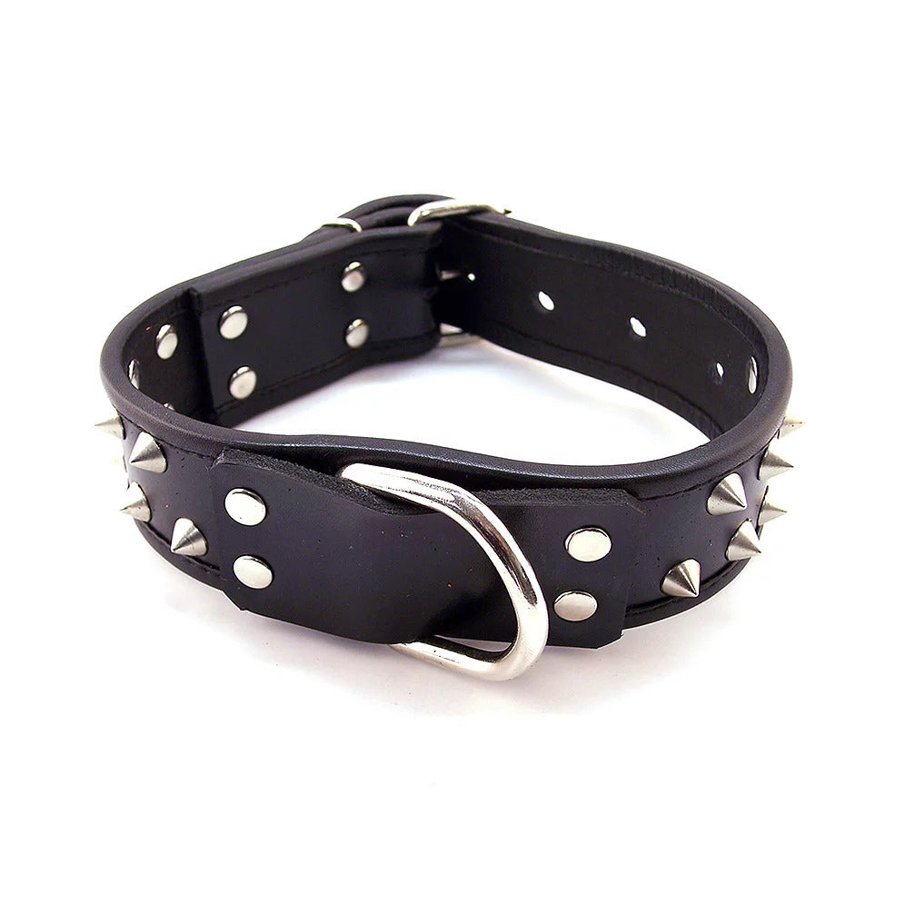 Rouge Garments Leather Studded Collar – Fully Adjustable 21.5 Inch Collar > Bondage Gear > Collars & Leashes - Tophatter Daily Deals