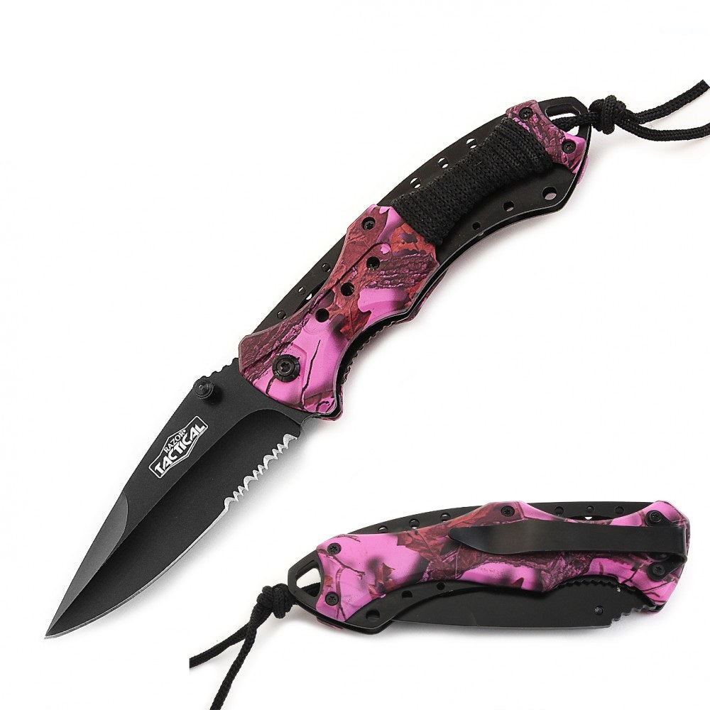 Spring Assist - 'Legal Auto Knife' - Military Fighter - Pink Camo Collectible Weapons - Tophatter Daily Deals