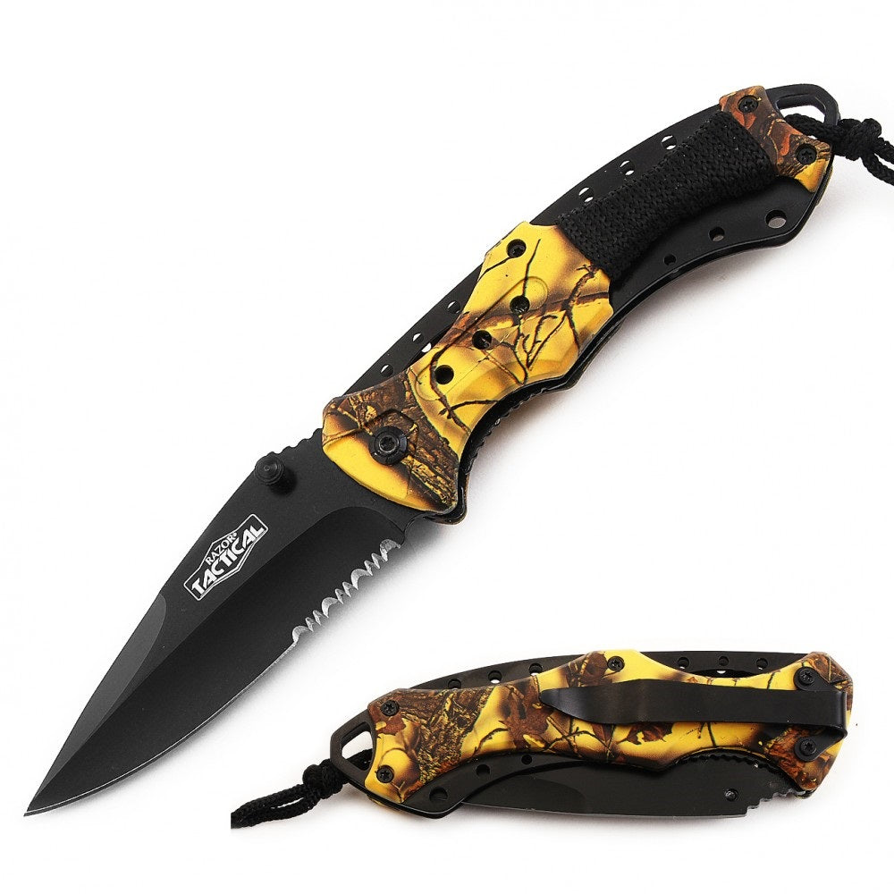 Spring Assist - 'Legal Auto Knife' - Military Fighter - Yellow Camo - Tophatter's Inc. Weapons Store Online Collectible Weapons - Tophatter Daily Deals