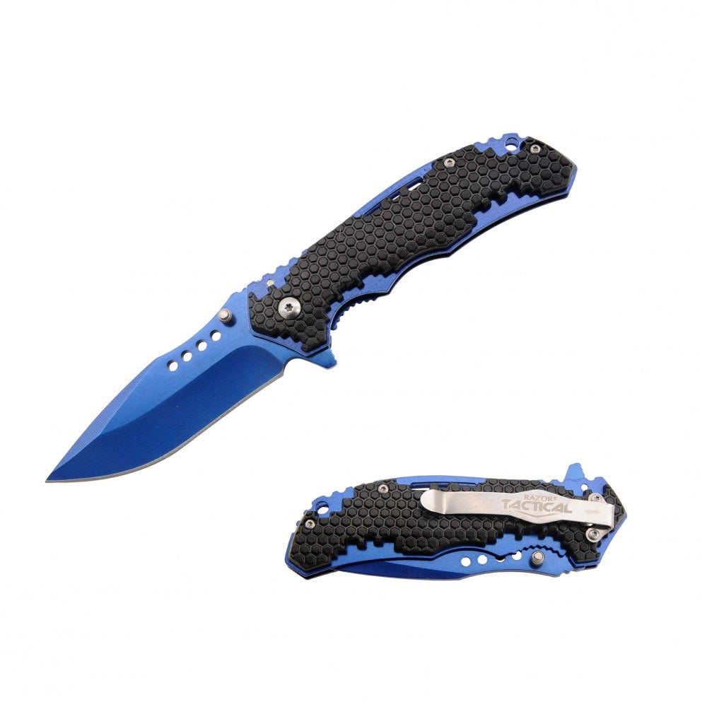 Honey Comb Blue Spring Assist Folding Pocket Knife - TOPHATTER'S ARMORY DEALS Collectible Weapons - Tophatter Daily Deals