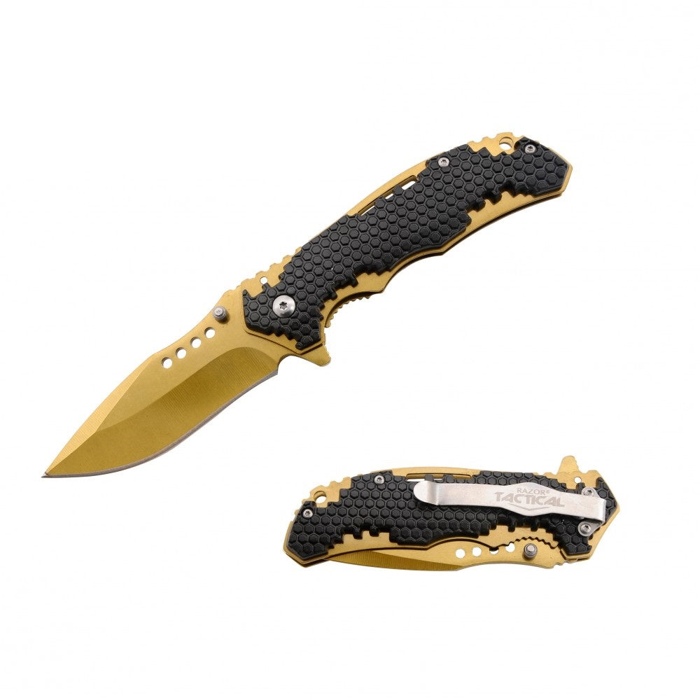 Honey Comb Gold Spring Assist Folding Pocket Knife - TOPHATTER'S ARMORY DEALS Collectible Weapons - Tophatter Daily Deals