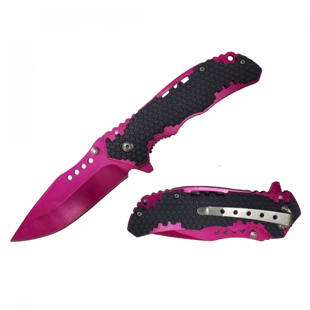 Honey Comb Pink Spring Assist Folding Pocket Knife - TOPHATTER'S ARMORY DEALS Collectible Weapons - Tophatter Daily Deals