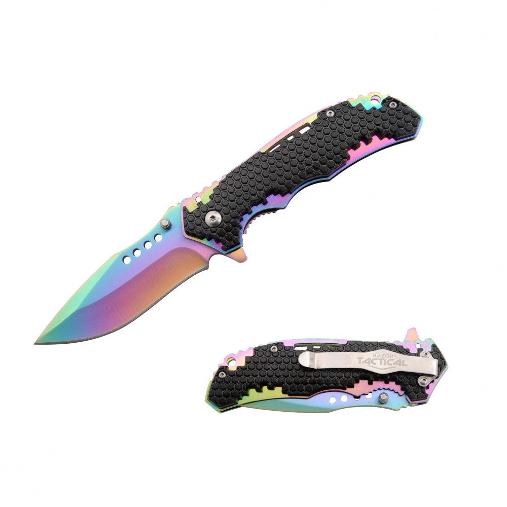Honey Comb Rainbow Spring Assist Folding Pocket Knife Collectible Weapons - Tophatter Daily Deals