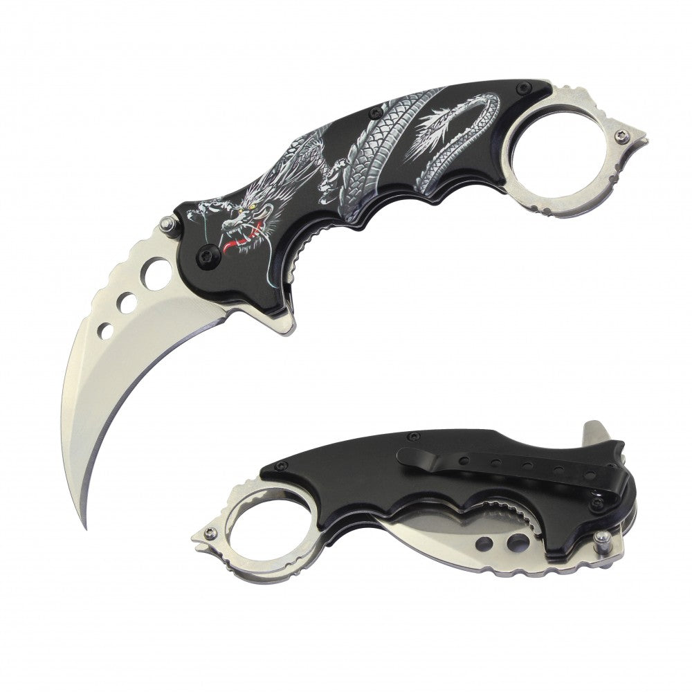 Dragon Karambit Tactical Spring Assist Knife With Finger Ring - TOPHATTER'S ARMORY DEALS Collectible Weapons - Tophatter Daily Deals