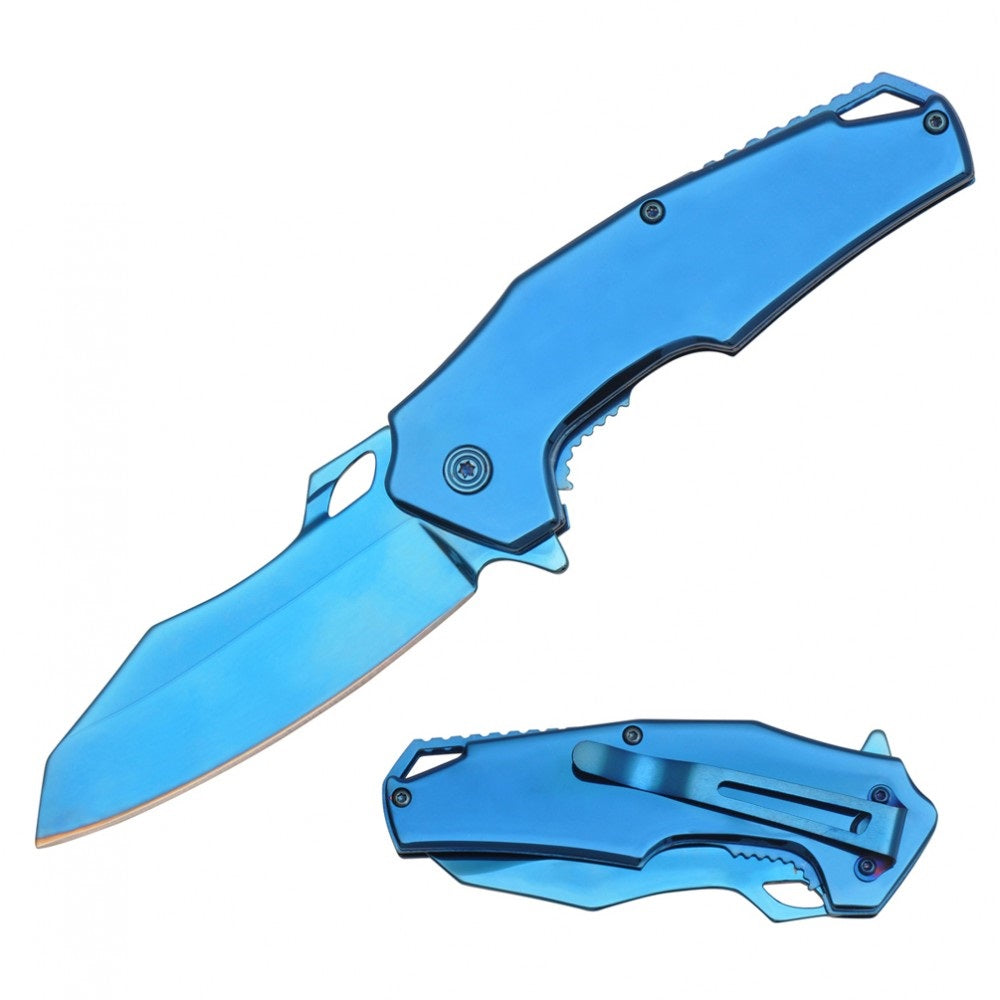 8 Inch Blue Executive Spring Assist Folding Pocket Knife - Tophatter's Army Products & Self Defense Collectible Weapons - Tophatter Daily Deals