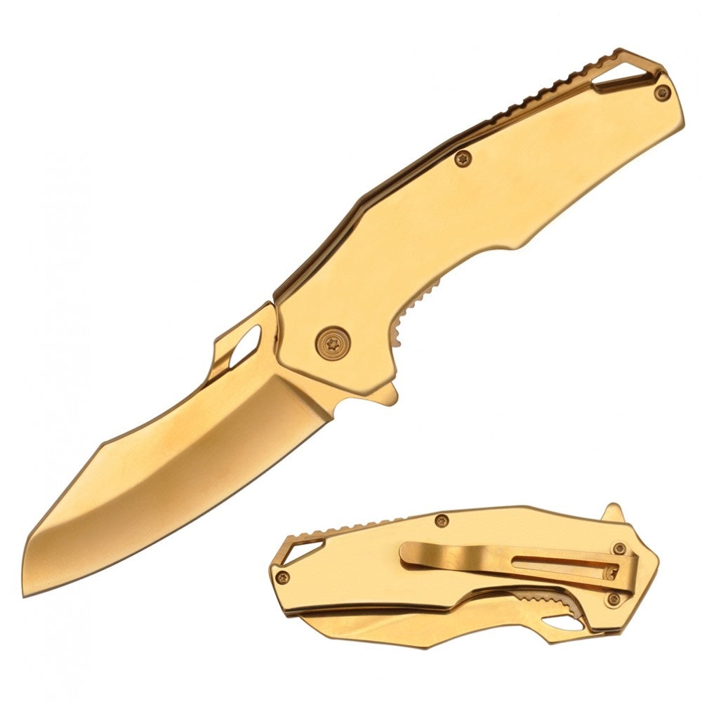 8 Inch Gold Executive Spring Assist Folding Pocket Knife Collectible Weapons - Tophatter Daily Deals