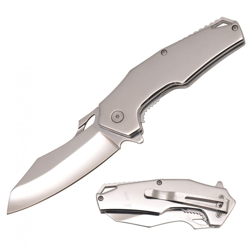 8 Inch Silver Executive Spring Assist Folding Pocket Knife Collectible Weapons - Tophatter Daily Deals
