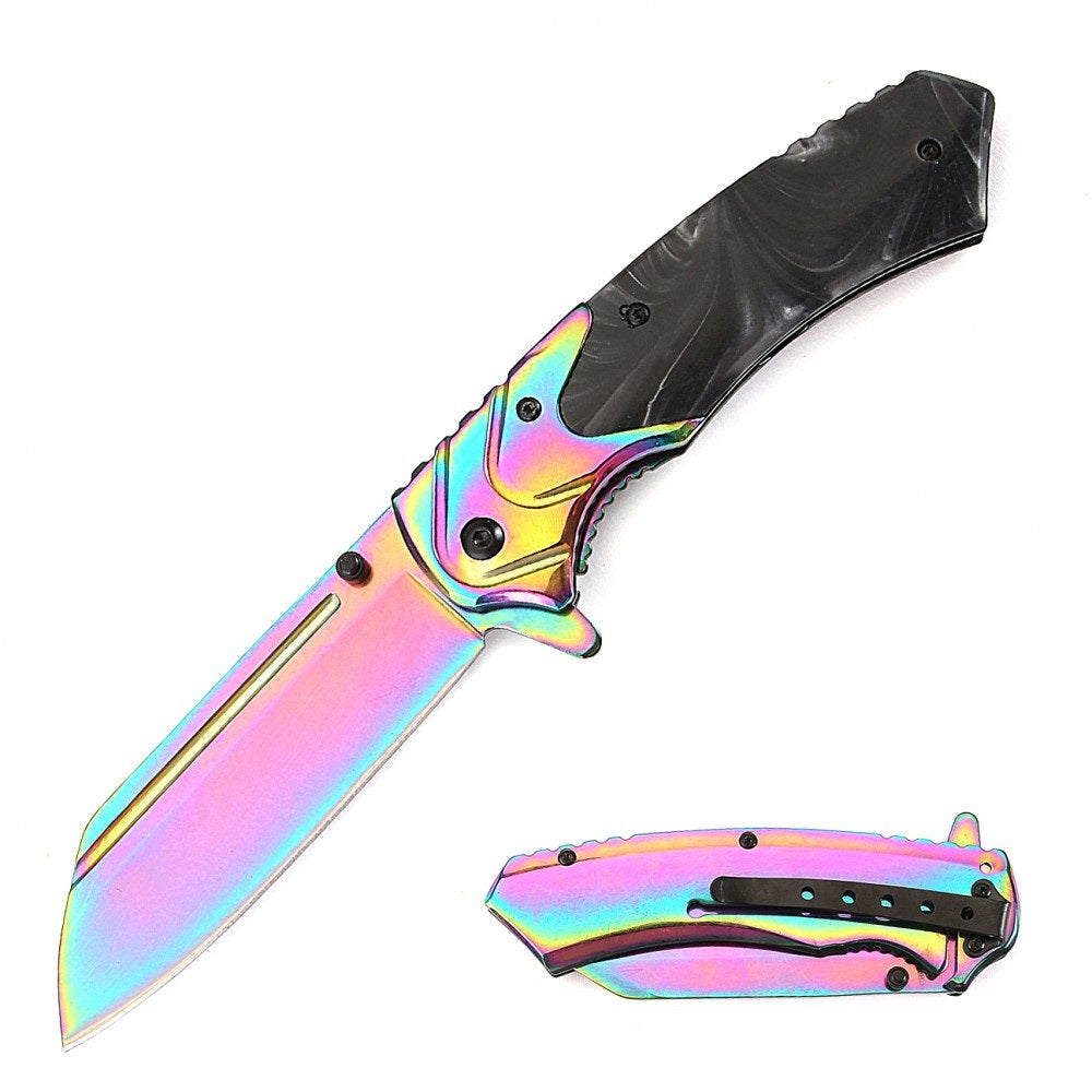 8" Classic Black Pearl Handle Assisted Open Pocket Knife Cleaver Blade Collectible Weapons - Tophatter Daily Deals