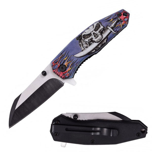 Pirate Skull Spring Assisted Knife - Liner Locking Tanto Folder Opening - TOPHATTER'S ARMORY DEALS Collectible Weapons - Tophatter Daily Deals
