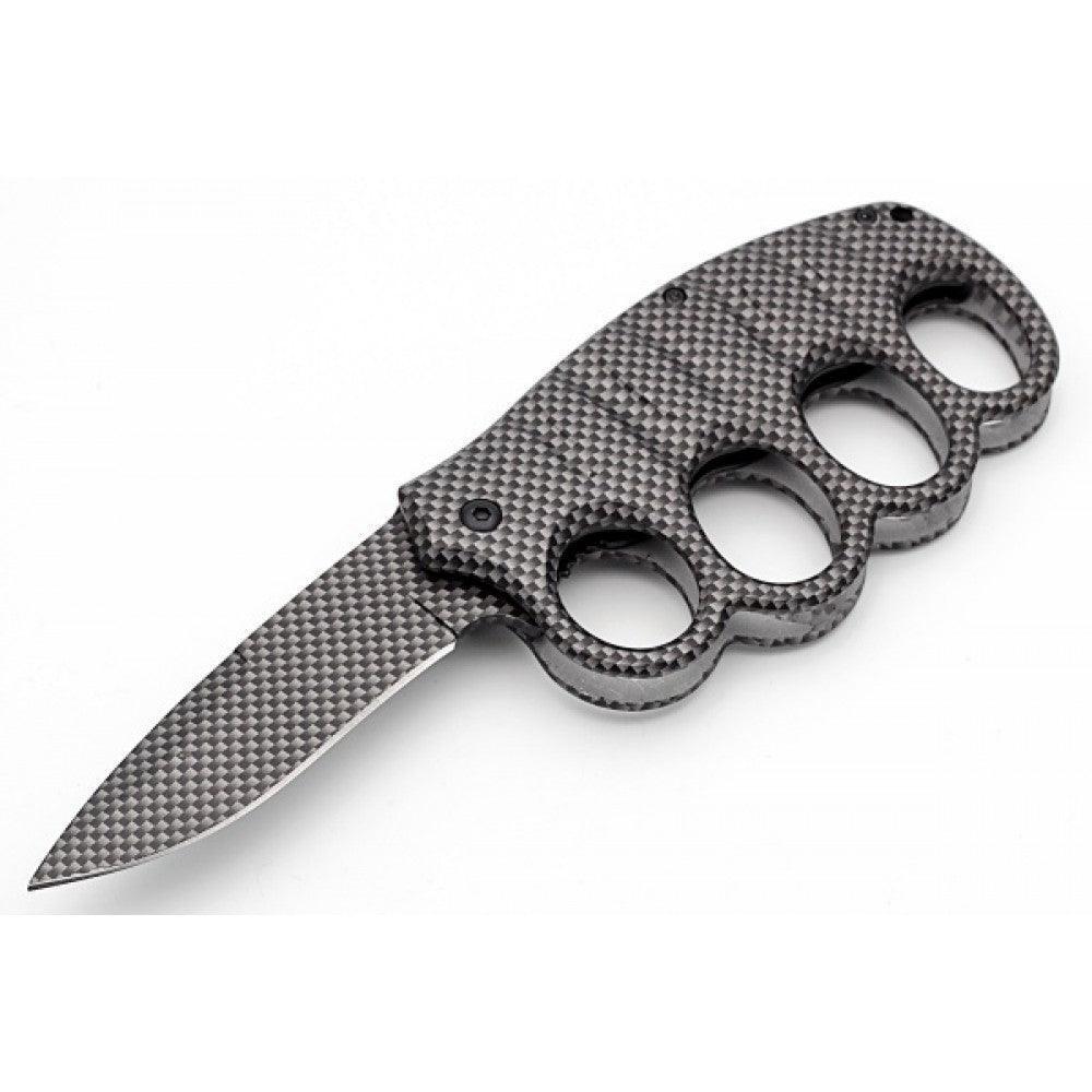 Carbon Fiber Knuckle Guard Defense Blade Spring Assist Folding Knife - Tophatter's Inc. Weapons Store Online Collectible Weapons - Tophatter Daily Deals