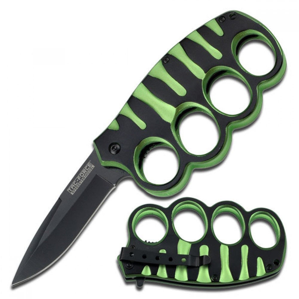 Green Knuckle Guard Defense Blade Spring Assist Folding Knife - TOPHATTER'S ARMORY DEALS Collectible Weapons - Tophatter Daily Deals