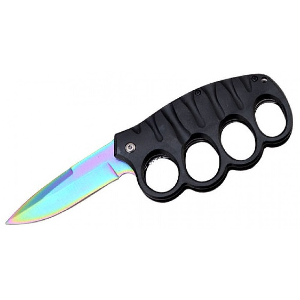 Rainbow Knuckle Guard Defense Blade Spring Assist Folding Knife - TOPHATTER'S ARMORY DEALS Collectible Weapons - Tophatter Daily Deals