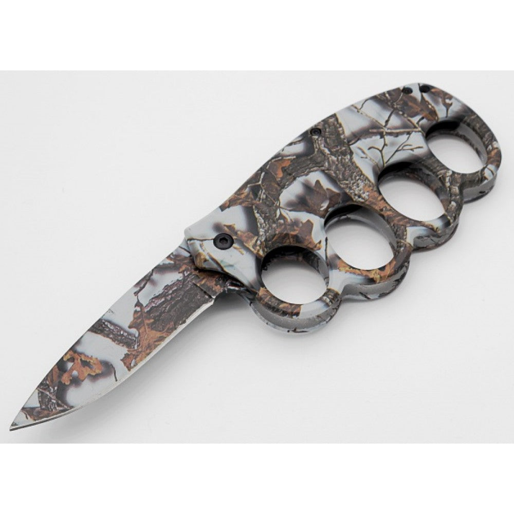 Fall Camo Knuckle Guard Defense Blade Spring Assist Folding Knife - TOPHATTER'S ARMORY DEALS Collectible Weapons - Tophatter Daily Deals