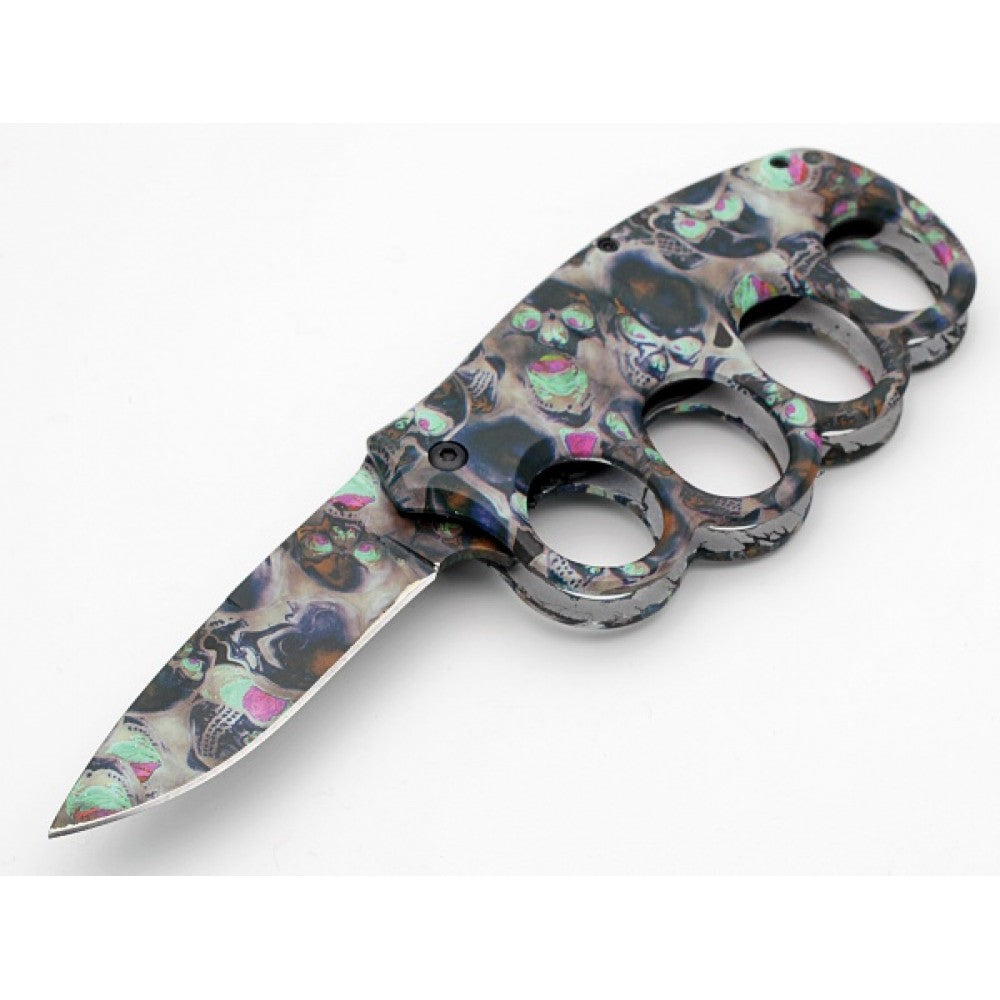 Skulls Knuckle Guard Defense Blade Spring Assist Folding Knife - TOPHATTER'S ARMORY DEALS Collectible Weapons - Tophatter Daily Deals