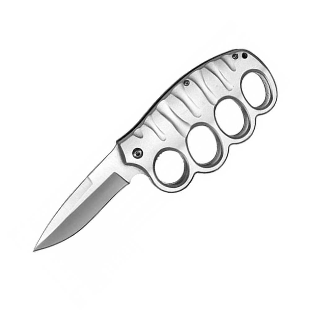 Silver Knuckle Guard Defense Blade Spring Assist Folding Knife - TOPHATTER'S ARMORY DEALS Collectible Weapons - Tophatter Daily Deals