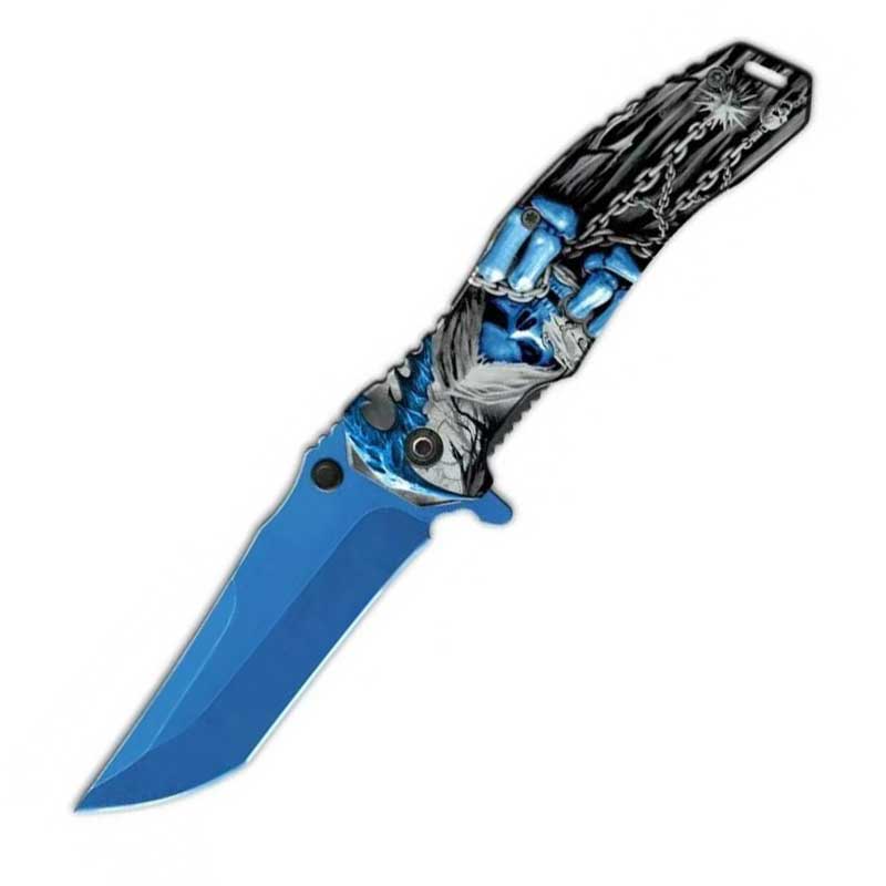 Grim Reaper Chain Spring Assisted Folding Pocket Knife - Blue - Tophatter's Guns'N'Weapons Store Collectible Weapons - Tophatter Daily Deals