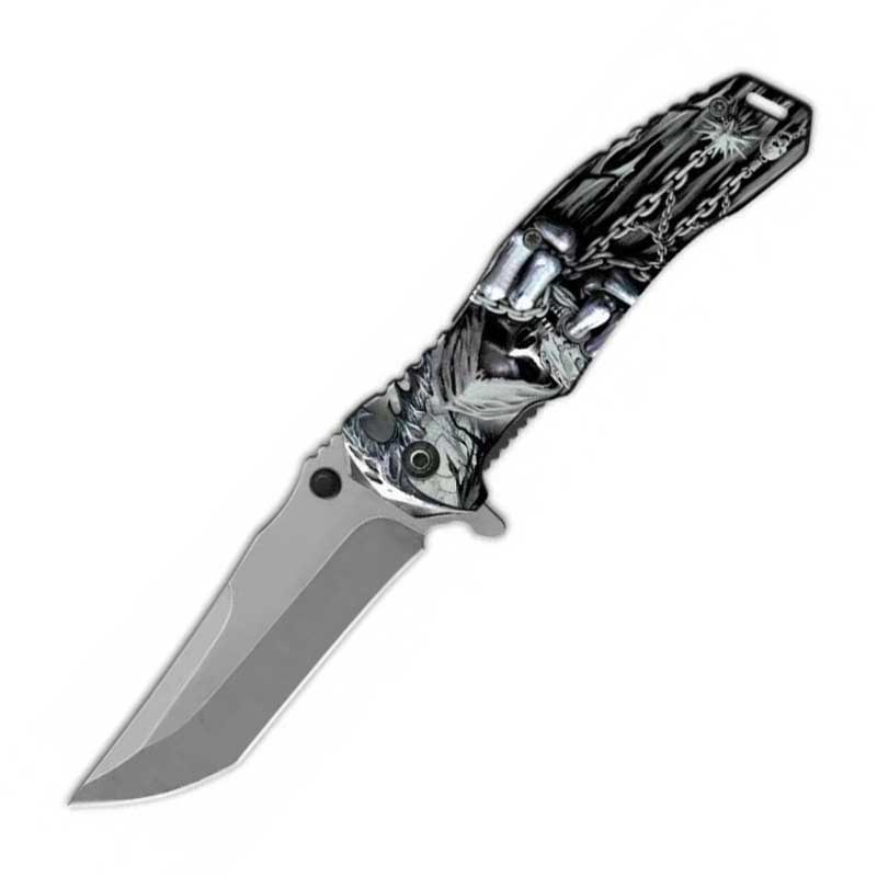 Grim Reaper Chain Spring Assisted Folding Pocket Knife - Grey - Tophatter's Guns'N'Weapons Store Collectible Weapons - Tophatter Daily Deals