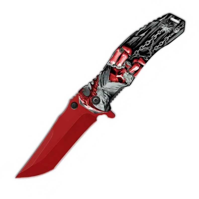 Grim Reaper Chain Spring Assisted Folding Pocket Knife - Red - TOPHATTER'S ARMORY DEALS Collectible Weapons - Tophatter Daily Deals