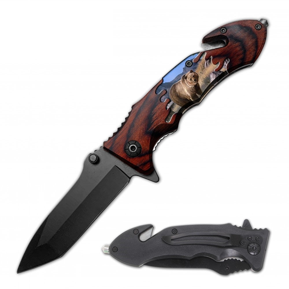 Bear Rescue Folding Spring Assist Open EDC Pocket Knife - TOPHATTER'S ARMORY DEALS Collectible Weapons - Tophatter Daily Deals