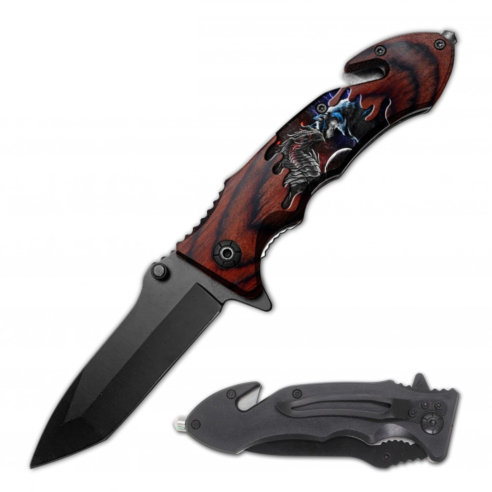 Dragon Rescue Folding Spring Assist Open EDC Pocket Knife - TOPHATTER'S ARMORY DEALS Collectible Weapons - Tophatter Daily Deals