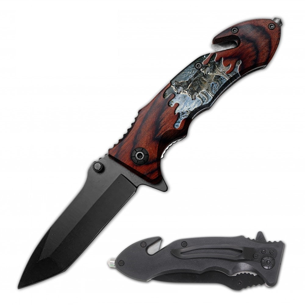 Wolf Rescue Folding Spring Assist Open EDC Pocket Knife - TOPHATTER'S ARMORY DEALS Collectible Weapons - Tophatter Daily Deals